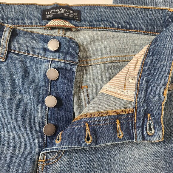 Peruvian Connection Slim Straight Jeans 2 Blue Mid Rise‎ Buttonfly Hemmed - Picture 4 of 11